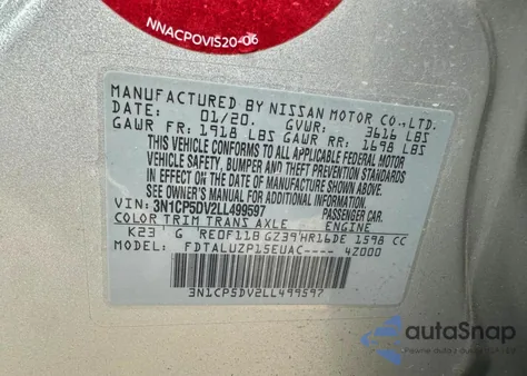 2020 Nissan Kicks Sr from USA, damaged, VIN 3N1CP5DV2LL499597